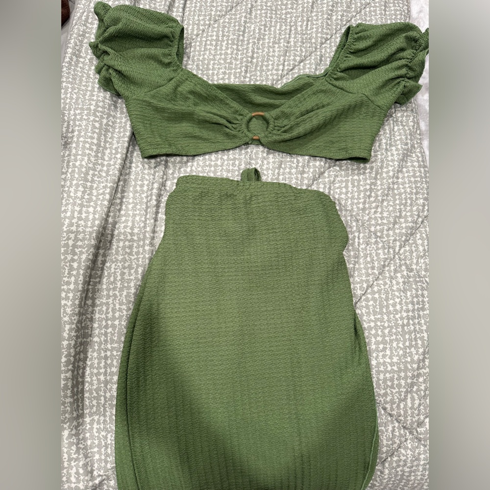 SHEIN Textured Olive Ensemble long skirt with crop top
